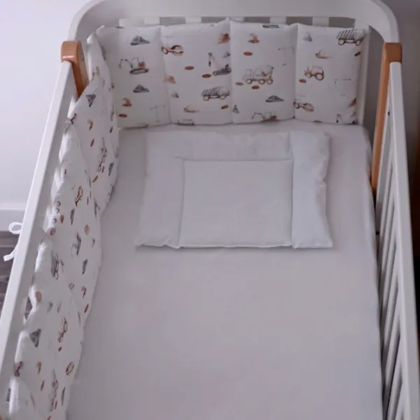Barieră pentru pătuț Veres Mașinuțe de construcție White / Bumbac photo 1