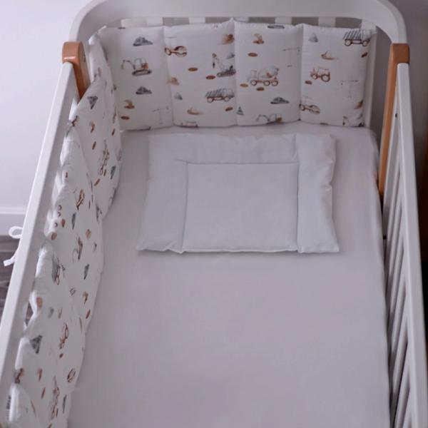 Barieră pentru pătuț Veres Mașinuțe de construcție White / Bumbac photo 1