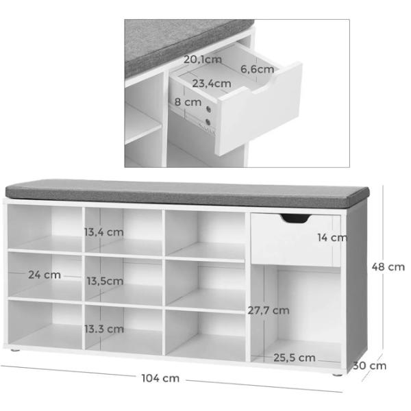 Стеллаж для обуви Vasagle LHS024W01V1 48 x 104 x 30см /White /White Gray photo 3