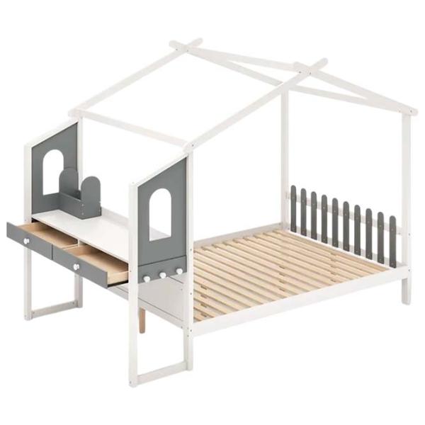 Кровать Costway HU10795WHF 140 x 200 см / Фанера / Белый photo 1