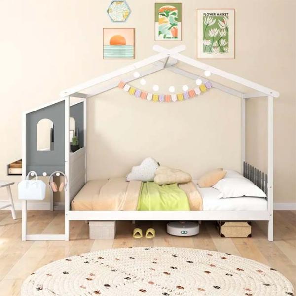 Кровать Costway HU10795WHF 140 x 200 см / Фанера / Белый photo 2