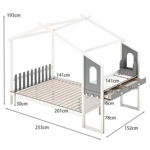 Кровать Costway HU10795WHF 140 x 200 см / Фанера / Белый photo 4