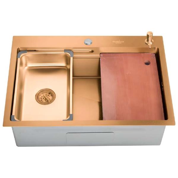 Chiuvetă SanDonna HD7050 70 x 50 / Oțel inoxidabil / Gold photo 1