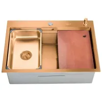 Chiuvetă SanDonna HD7050 70 x 50 / Oțel inoxidabil / Gold