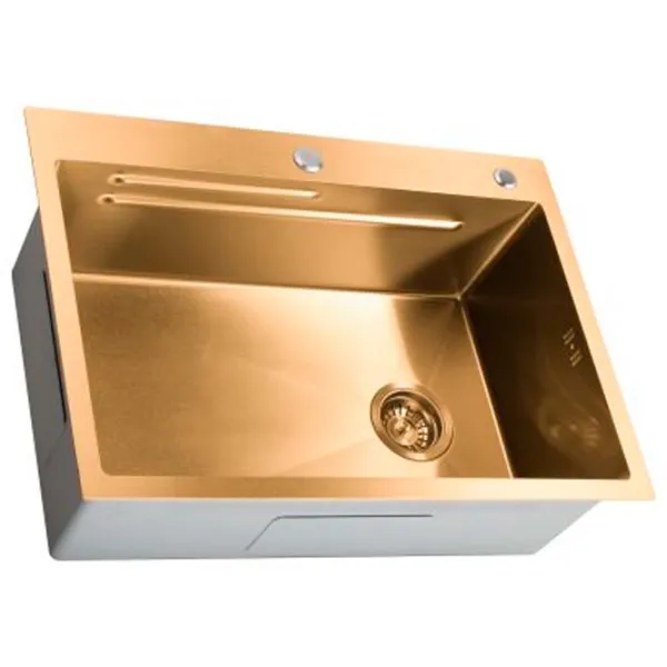 Chiuvetă SanDonna HD7050 70 x 50 / Oțel inoxidabil / Gold photo 3