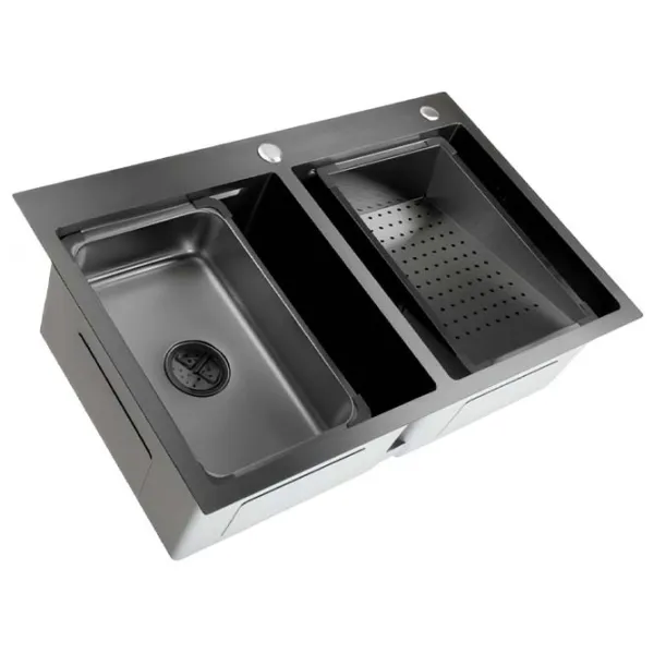 Chiuvetă SanDonna HD7850 double 78 x 50 / Oțel inoxidabil / Black photo 2