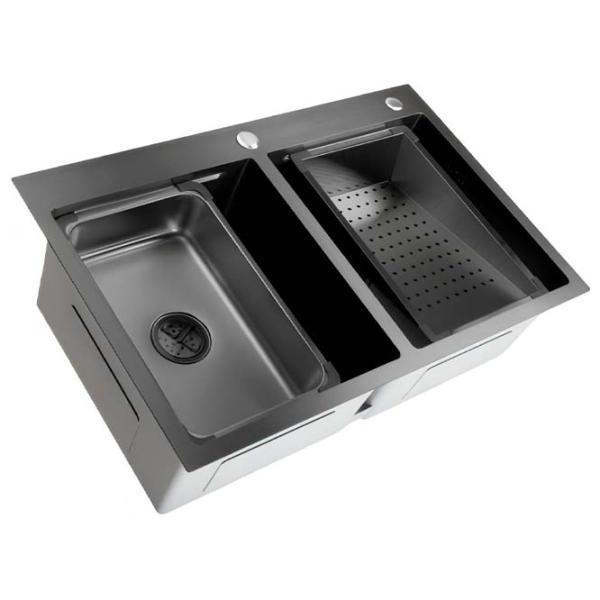 Chiuvetă SanDonna HD7850 double 78 x 50 / Oțel inoxidabil / Black photo 2