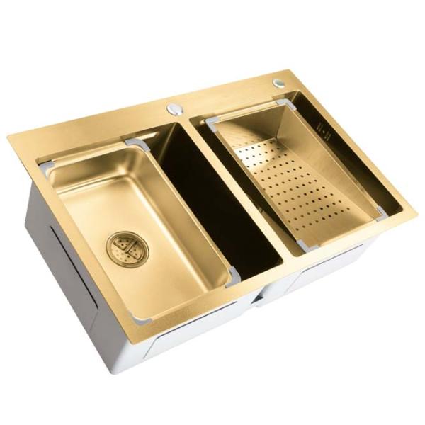 Chiuvetă SanDonna HD7850 double 78 x 50 / Oțel inoxidabil / Gold photo 1
