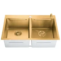 Chiuvetă SanDonna HD7850 double 78 x 50 / Oțel inoxidabil / Gold photo 3