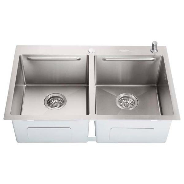 Кухонная мойка SanDonna HD7850 double 78 x 50 / Нержавеющая сталь / Сатин photo 3
