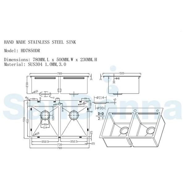 Chiuvetă SanDonna HD7850 double 78 x 50 / Oțel inoxidabil / Copper photo 4