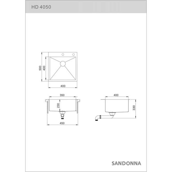 Chiuvetă SanDonna HD4050 50 x 40 / Oțel inoxidabil / Crom photo 4