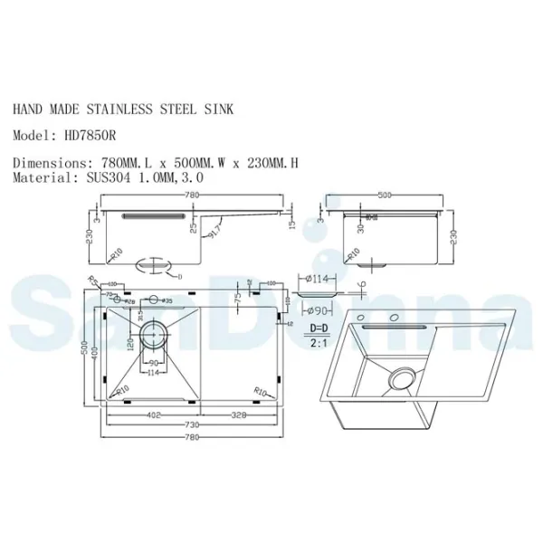 Chiuvetă SanDonna HD7850 78 x 50 / Oțel inoxidabil / Copper photo 4