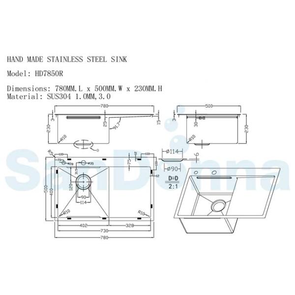 Chiuvetă SanDonna HD7850 78 x 50 / Oțel inoxidabil / Copper photo 4