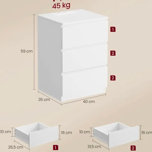 Noptiere Vasagle LET631W14 59 x x 35 / PAL / White photo 6