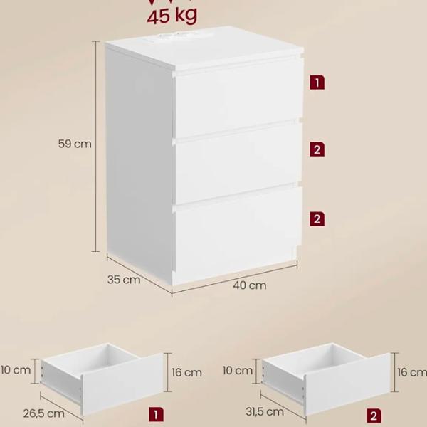 Noptiere Vasagle LET631W14 59 x x 35 / PAL / White photo 6
