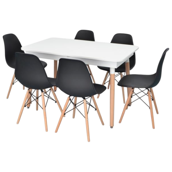 Set masă și scaune Evelin DT 432-1R Wo + 6 LC-021 Dreptunghiulară / PAL / Black photo 1