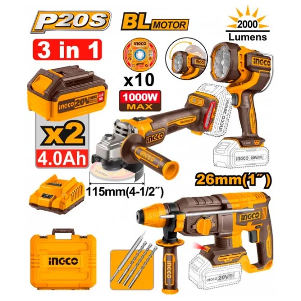 Set de instrumente INGCO COSLI250183 20 V / 3 photo 1