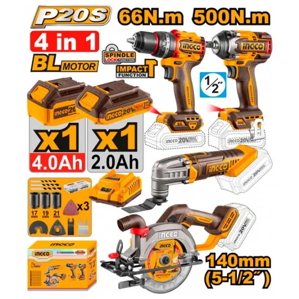 Set de instrumente INGCO COSLI241169 20 V / 4 photo 1
