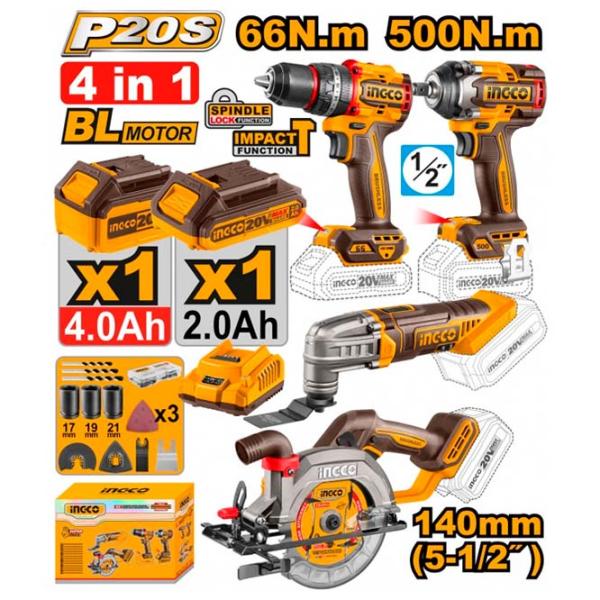 Set de instrumente INGCO COSLI241169 20 V / 4 photo 1