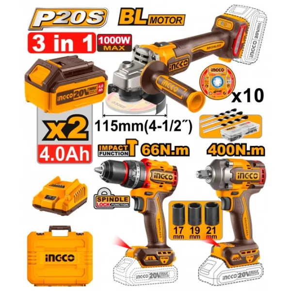 Set de instrumente INGCO COSLI241291 20 V / 3 photo 1