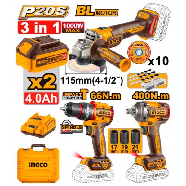 Set de instrumente INGCO COSLI241291 20 V / 3 photo 1