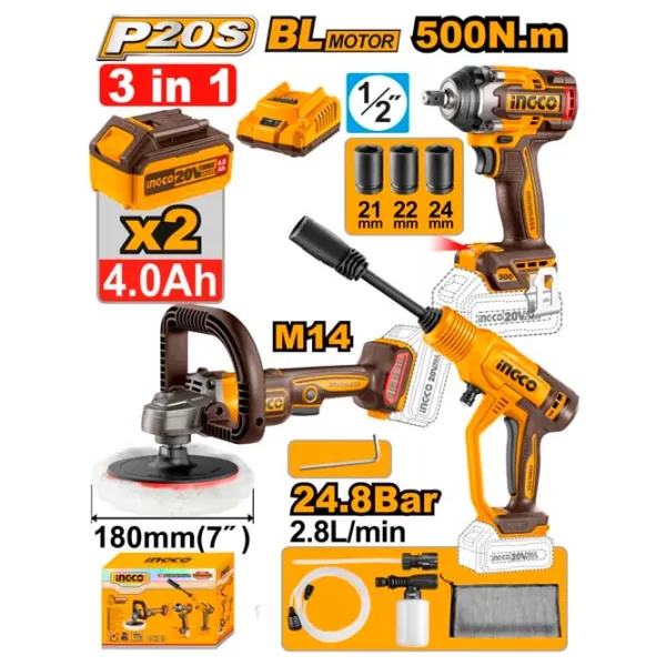 Set de instrumente INGCO COSLI250184 20 V / 3 photo 1