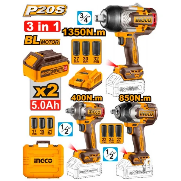 Set de instrumente INGCO COSLI250386 20 V / 3 photo 1