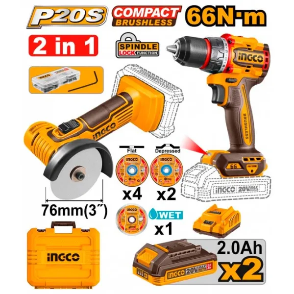 Set de instrumente INGCO CKLI20766 20 V / 2 photo 1