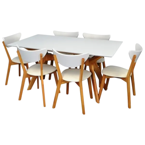 Set masă și scaune Evelin Raffles Rectangular + 6 Cameroon Dreptunghiulară / PAL / White photo 1