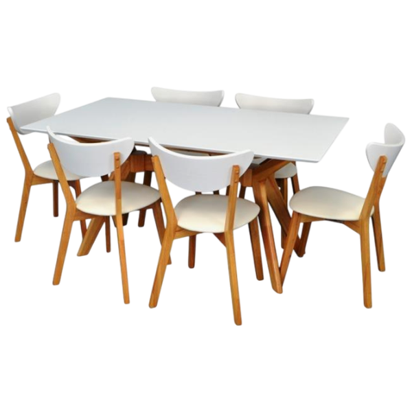 Set masă și scaune Evelin Raffles Rectangular + 6 Cameroon Dreptunghiulară / PAL / White photo 1
