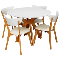 Обеденные стол со стульями Evelin Raffles Round + 4 CAMEROON Круглая / ДСП / Белый