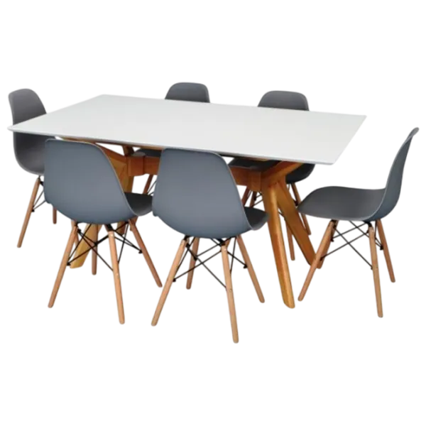 Обеденные стол со стульями Evelin Raffles Rectangular + 6 LC-021 Прямоугольная / ДСП / Белый photo 1