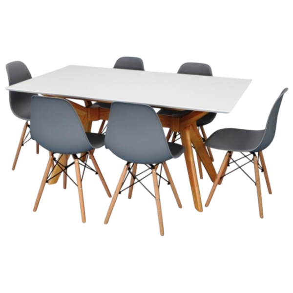 Обеденные стол со стульями Evelin Raffles Rectangular + 6 LC-021 Прямоугольная / ДСП / Белый photo 1