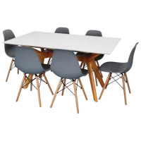 Обеденные стол со стульями Evelin Raffles Rectangular + 6 LC-021 Прямоугольная / ДСП / Белый