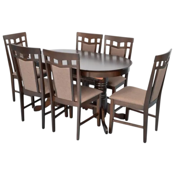 Set masă și scaune Evelin HV-31N + 6 Deepa R Ovală / Lemn / Chocolate photo 1