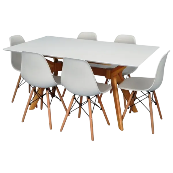 Обеденные стол со стульями Evelin Raffles Rectangular + 6 LC-021 Прямоугольная / ДСП / Белый photo 1