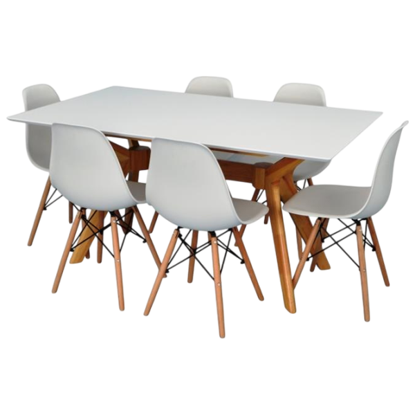 Обеденные стол со стульями Evelin Raffles Rectangular + 6 LC-021 Прямоугольная / ДСП / Белый photo 1