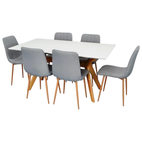 Set masă și scaune Evelin Raffles Rectangular + 6 XR-154Wo Dreptunghiulară / PAL / Light Grey photo 1
