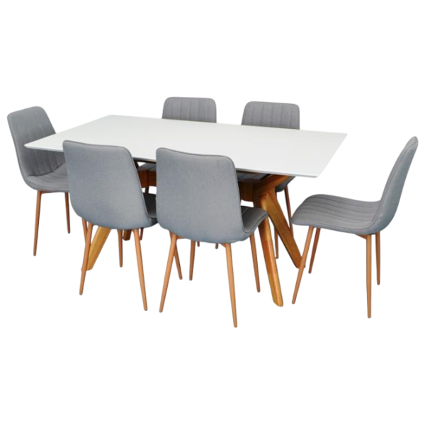 Set masă și scaune Evelin Raffles Rectangular + 6 XR-154Wo Dreptunghiulară / PAL / Light Grey photo 1