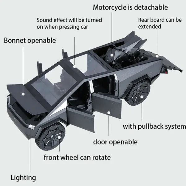 Mașină QIANKUN Tesla CyberTruck TSL 112431  / / Black Gray photo 4