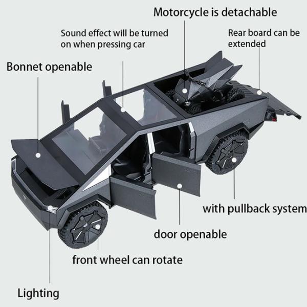 Mașină QIANKUN Tesla CyberTruck TSL 112431  / / Black Gray photo 4
