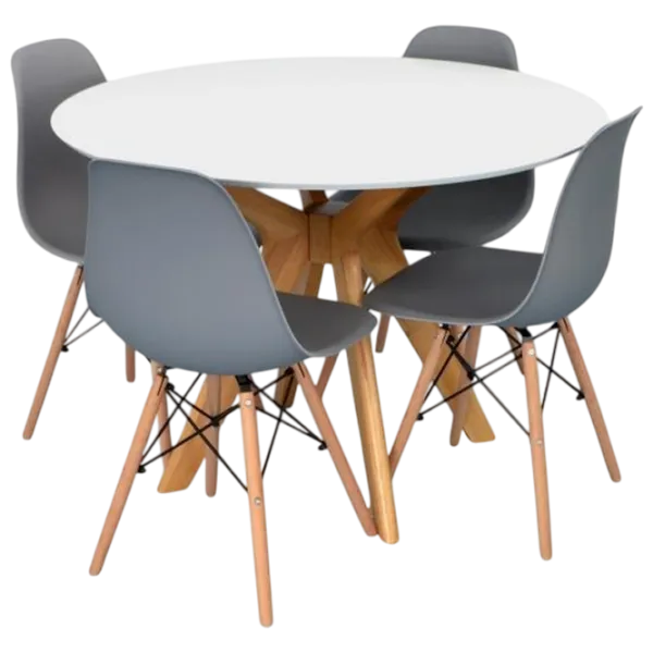 Обеденные стол со стульями Evelin Raffles Round + 4 LC-021 Круглая / ДСП / Белый photo 1