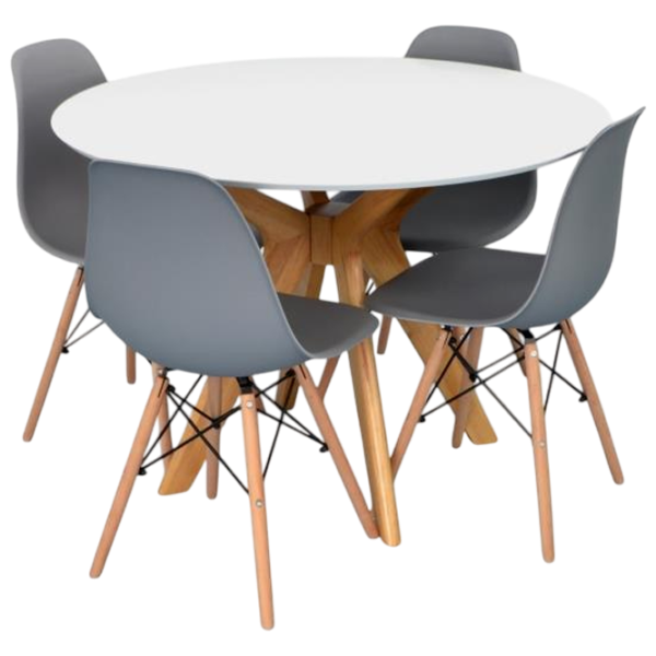 Обеденные стол со стульями Evelin Raffles Round + 4 LC-021 Круглая / ДСП / Белый photo 1