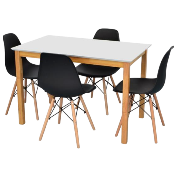 Обеденные стол со стульями Evelin GLORIA + 4 LC-021 Прямоугольная / ДСП / Белый photo 1