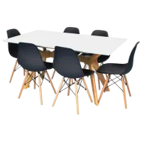 Обеденные стол со стульями Evelin Raffles Rectangular + 6 LC-021 Прямоугольная / ДСП / Белый