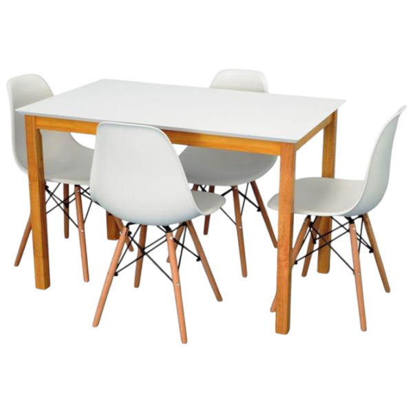 Обеденные стол со стульями Evelin GLORIA + 4 LC-021 Прямоугольная / ДСП / Белый photo 1