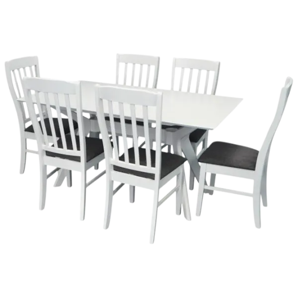 Обеденные стол со стульями Evelin Raffles Rectangular + 6 Wenyi NV-10WP Прямоугольная / ДСП / Белый photo 1