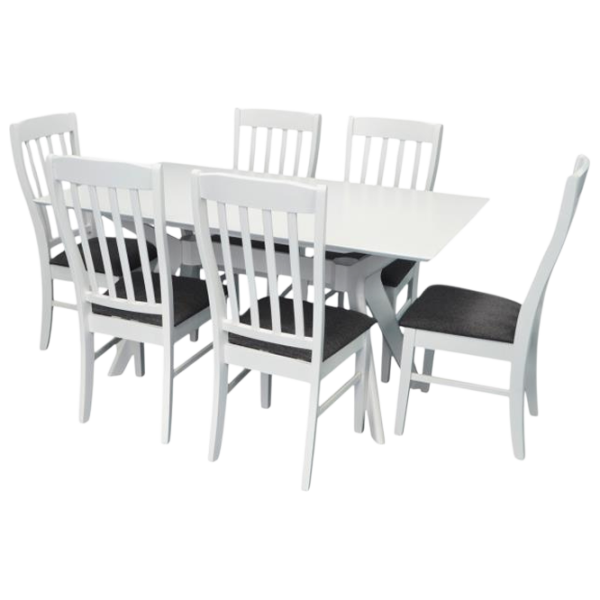Обеденные стол со стульями Evelin Raffles Rectangular + 6 Wenyi NV-10WP Прямоугольная / ДСП / Белый photo 1