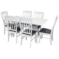 Обеденные стол со стульями Evelin Raffles Rectangular + 6 Wenyi NV-10WP Прямоугольная / ДСП / Белый